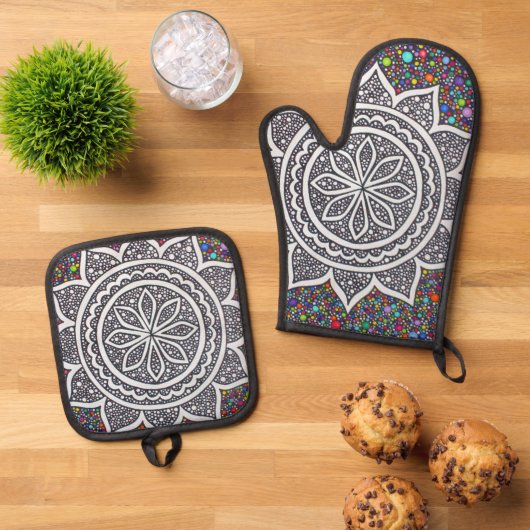 Mandala Mosaic 2025 Ofenhandschuh & Topflappen-Set (Oben Unten)