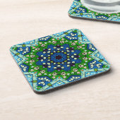 Mandala Mosaic Geometric Green Blue Retro Hippie Getränkeuntersetzer (Linke Seite)