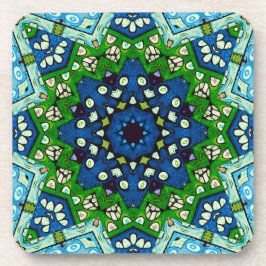 Mandala Mosaic Geometric Green Blue Retro Hippie Getränkeuntersetzer