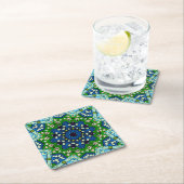 Mandala Mosaic Geometric Green Blue Retro Hippie Rechteckiger Pappuntersetzer (Vor Ort)