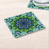 Mandala Mosaic Geometric Green Blue Retro Hippie Rechteckiger Pappuntersetzer (angewinkelt)