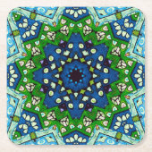 Mandala Mosaic Geometric Green Blue Retro Hippie Rechteckiger Pappuntersetzer (Vorderseite)