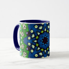 Mandala Mosaic Geometric Green Blue Retro Hippie Tasse