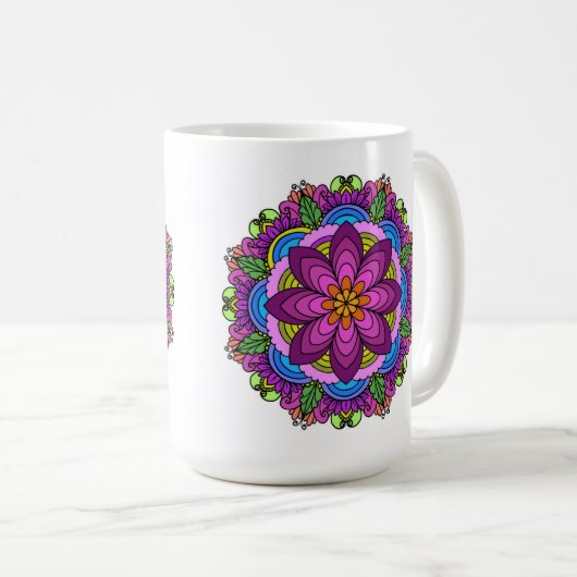 Mandala Mug: Lotus Bloom Mandala Kaffeetasse (VorderseiteRechts)