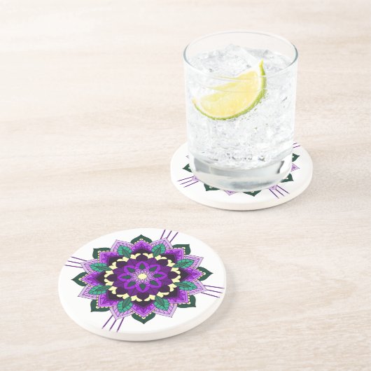Mandala Muster 02 im lila Sandstone Untersetzer (Seite)