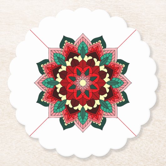 Mandala Muster 02 im roten Untersetzer (Vorderseite)