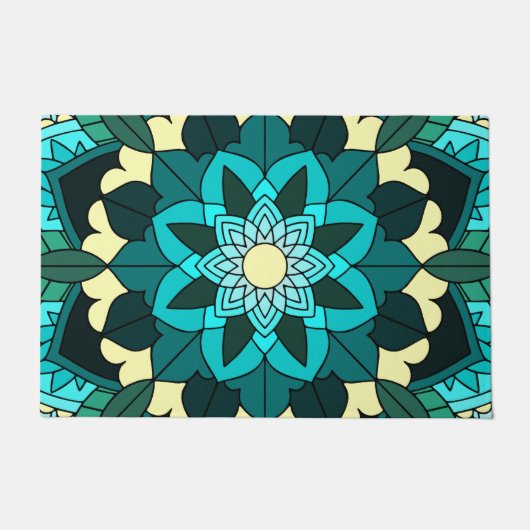 Mandala Muster 02 in aqua Door Mat Fußmatte (Vorderseite)