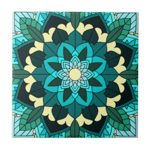Mandala Muster 02 in aqua Fliese