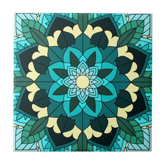Mandala Muster 02 in aqua Fliese (Vorderseite)