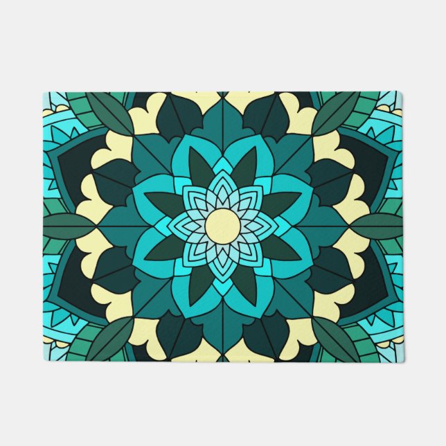Mandala Muster 02 in aqua Fußmatte (Vorderseite)