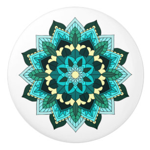 Mandala Muster 02 in aqua Keramik Knob Keramikknauf
