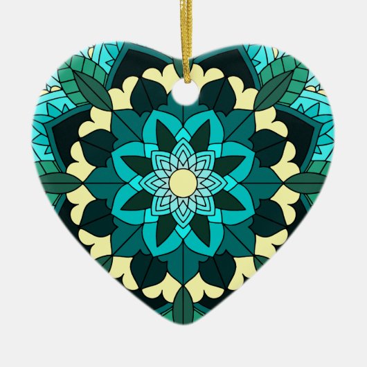 Mandala Muster 02 in aqua Keramik Ornament (Vorne)