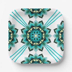 Mandala Muster 02 in aqua Paper Plate Pappteller