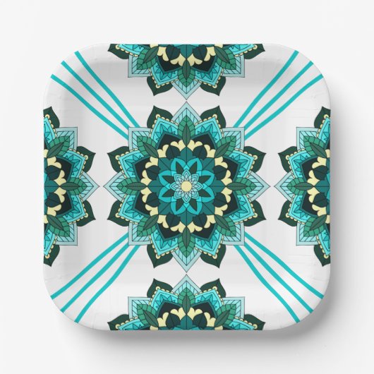 Mandala Muster 02 in aqua Paper Plate Pappteller (Vorderseite)