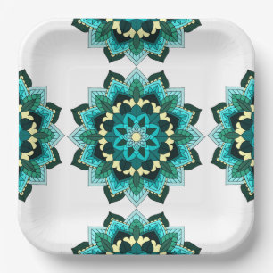 Mandala Muster 02 in aqua Paper Plate Pappteller
