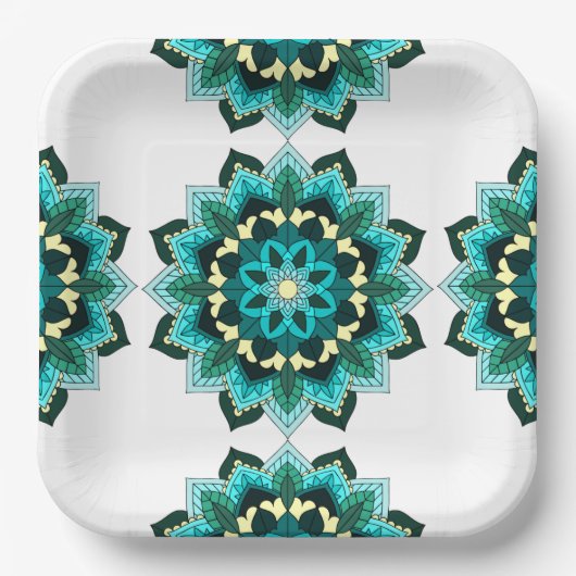 Mandala Muster 02 in aqua Paper Plate Pappteller (Vorderseite)