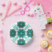 Mandala Muster 02 in aqua Paper Plate Pappteller (Party)