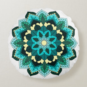 Mandala Muster 02 in aqua Rundes Kissen