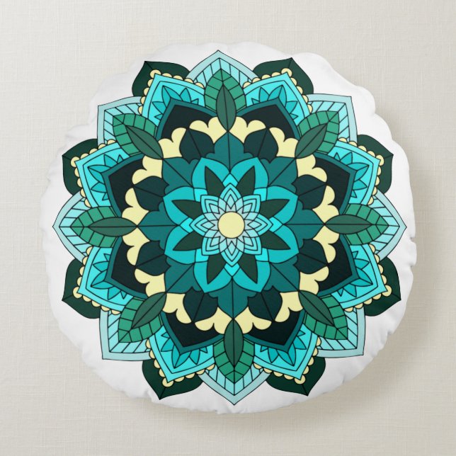 Mandala Muster 02 in aqua Rundes Kissen (Vorderseite)