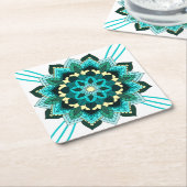 Mandala Muster 02 in Aqua Square Paper Untersetzer (angewinkelt)
