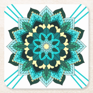 Mandala Muster 02 in Aqua Square Paper Untersetzer