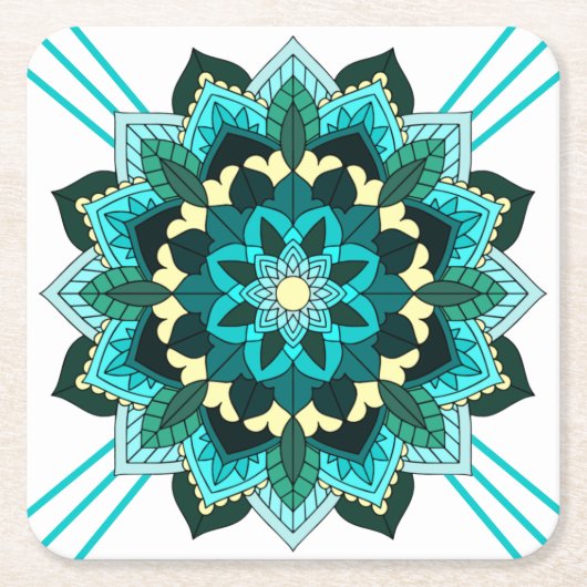Mandala Muster 02 in Aqua Square Paper Untersetzer (Vorderseite)