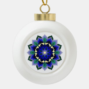 Mandala Muster 02 in dunkelblau Keramik Kugel-Ornament