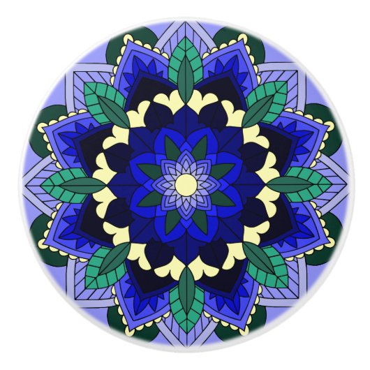 Mandala Muster 02 in dunkelblau Keramik Pull Keramikknauf (Vorderseite)