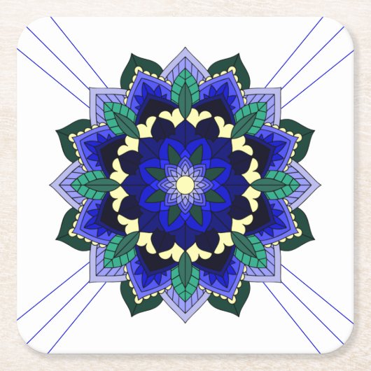 Mandala Muster 02 in dunkelblau quadratischer Papi Rechteckiger Pappuntersetzer (Vorderseite)