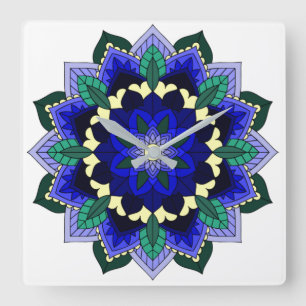 Mandala Muster 02 in dunkelblau Square Wall Clock Quadratische Wanduhr