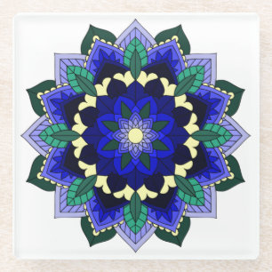 Mandala-Muster 02 in dunkelblauem Glas-Getränkeunt Glasuntersetzer