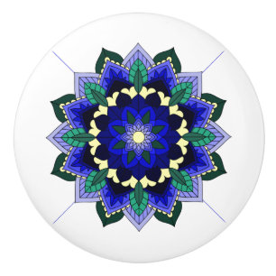 Mandala-Muster 02 in dunkelblauem Keramikknopf Keramikknauf