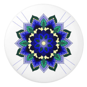 Mandala-Muster 02 in dunkelblauem Keramikknopf Keramikknauf