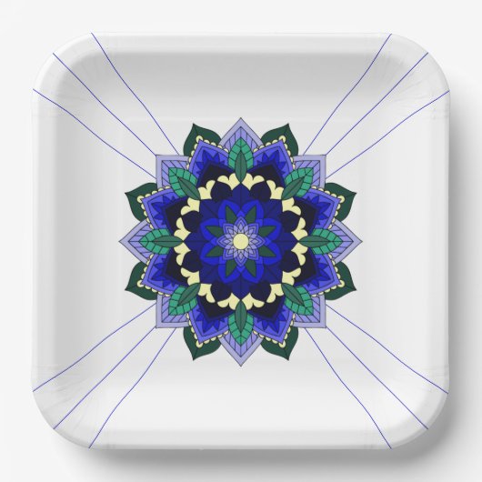 Mandala Muster 02 in dunkelblauem Papierplatte Pappteller (Vorderseite)