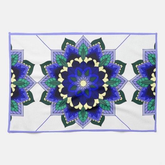 Mandala Muster 02 in dunkelblauem Teetücher Geschirrtuch (Horizontal)