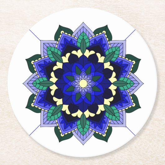 Mandala Muster 02 in dunkelblauer Rundpapier-Coast Runder Pappuntersetzer (Vorderseite)