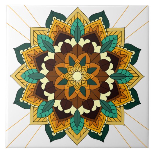 Mandala Muster 02 in Gelb & Keramik Tile Fliese (Vorderseite)