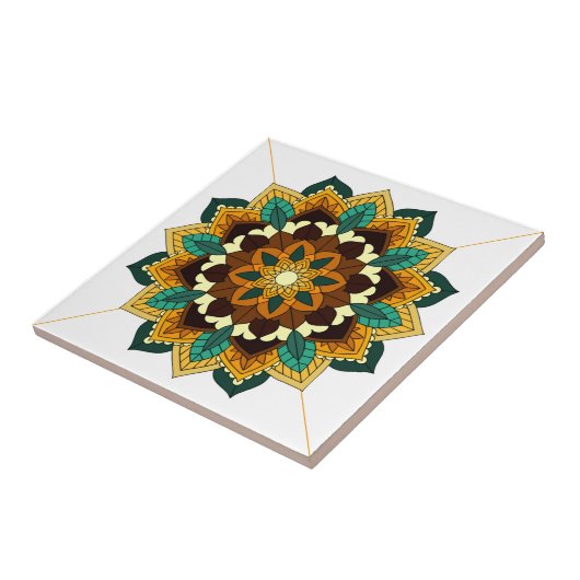 Mandala Muster 02 in Gelb & Keramik Tile Fliese (Seite)