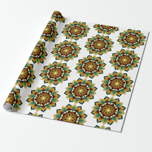 Mandala Muster 02 in gelb & tan Geschenkpapier (Ungerollt)