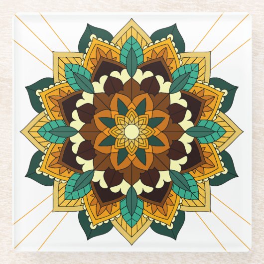Mandala Muster 02 in gelb & tan Glasuntersetzer (Vorderseite)