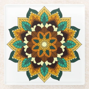 Mandala Muster 02 in gelb & tan Glasuntersetzer