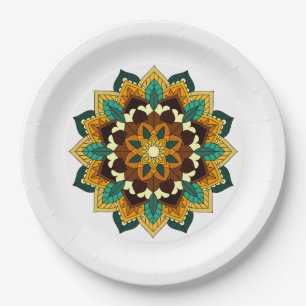 Mandala Muster 02 in gelb & tan Papierplatte Pappteller