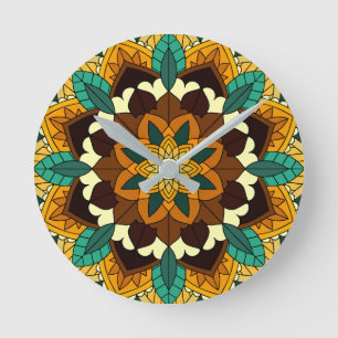Mandala Muster 02 in gelb & tan Round Clock Runde Wanduhr