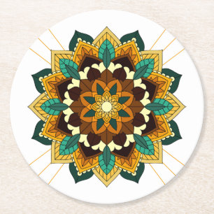 Mandala Muster 02 in gelb & tan Rundpapier Coa Runder Pappuntersetzer