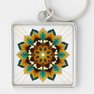 Mandala Muster 02 in gelb & tan Schlüsselring Schlüsselanhänger