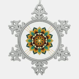 Mandala Muster 02 in gelb & tan Schneeflocken Zinn-Ornament