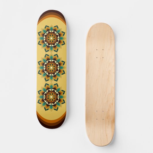 Mandala Muster 02 in gelb & tan Skateboard (Vorderseite)