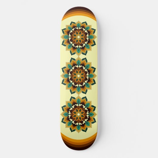 Mandala Muster 02 in gelb & tan Skateboard (Vorderseite)