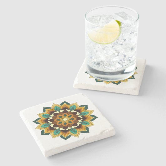 Mandala Muster 02 in gelb & tan Steinuntersetzer (Seitenansicht)