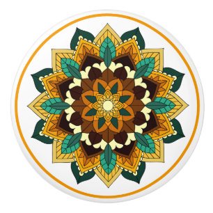 Mandala-Muster 02 in gelb und beige Keramikknauf